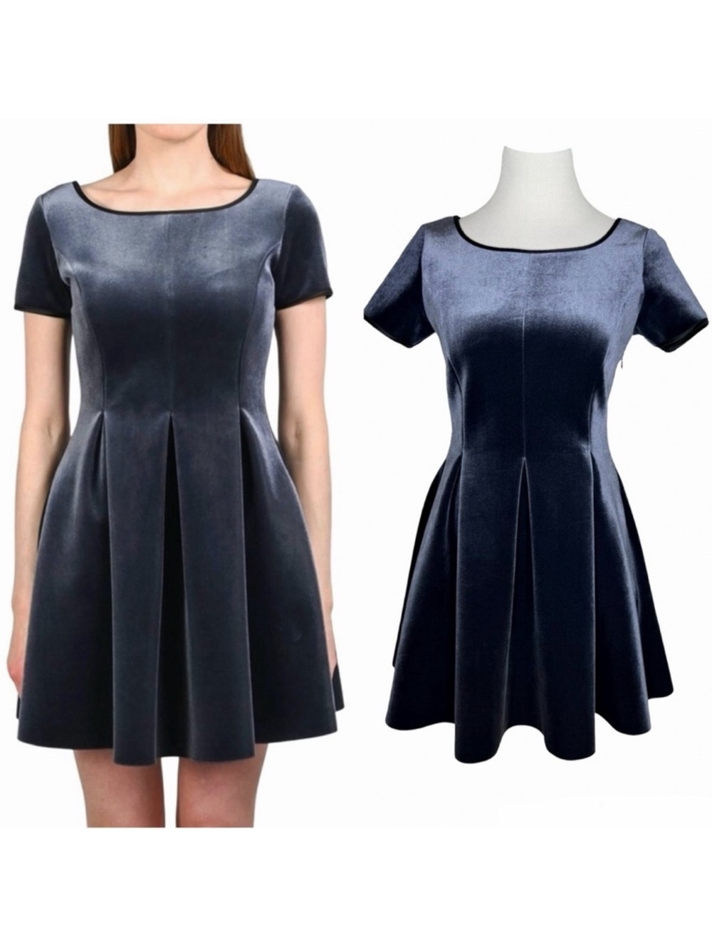 MAJE Velvet Scuba Mini Dress Size Medium Midnight Navy Skater Cocktail Party